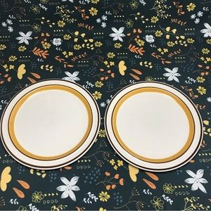 Set of 2 VTG Haniwa Stoneware Nassau Dinner Plates 10.5" Japan Yellow MCM Retro